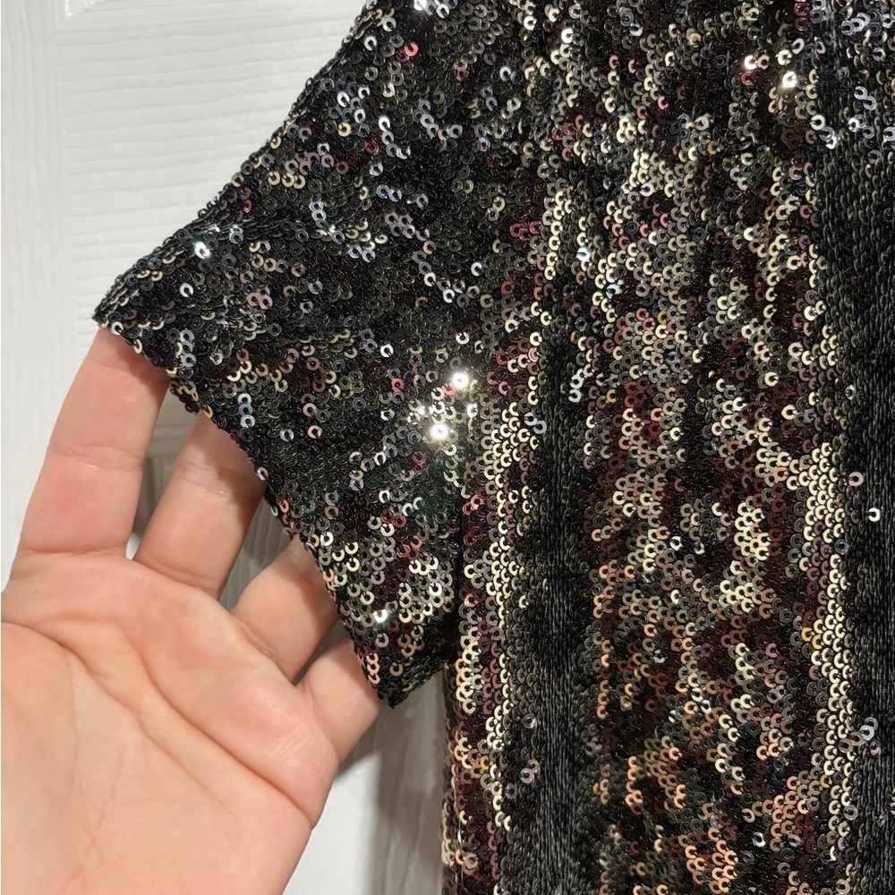 2/$20 Girls Zara Sequin Short Sleeve Black and Animal Print Holiday Dress - Picture 3 of 6